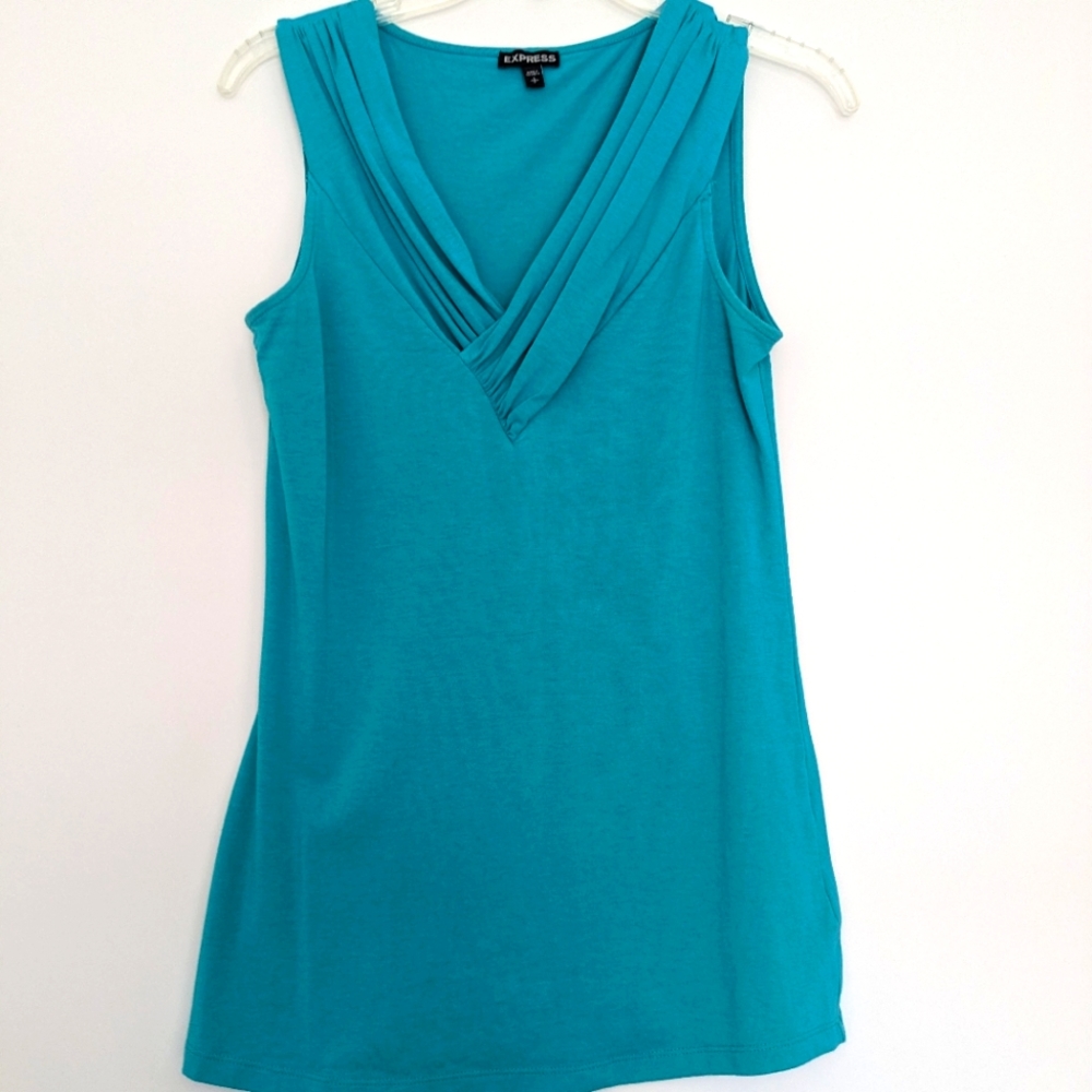 Express Green/Blue V-Neck Stretchy Tank Top, Size S